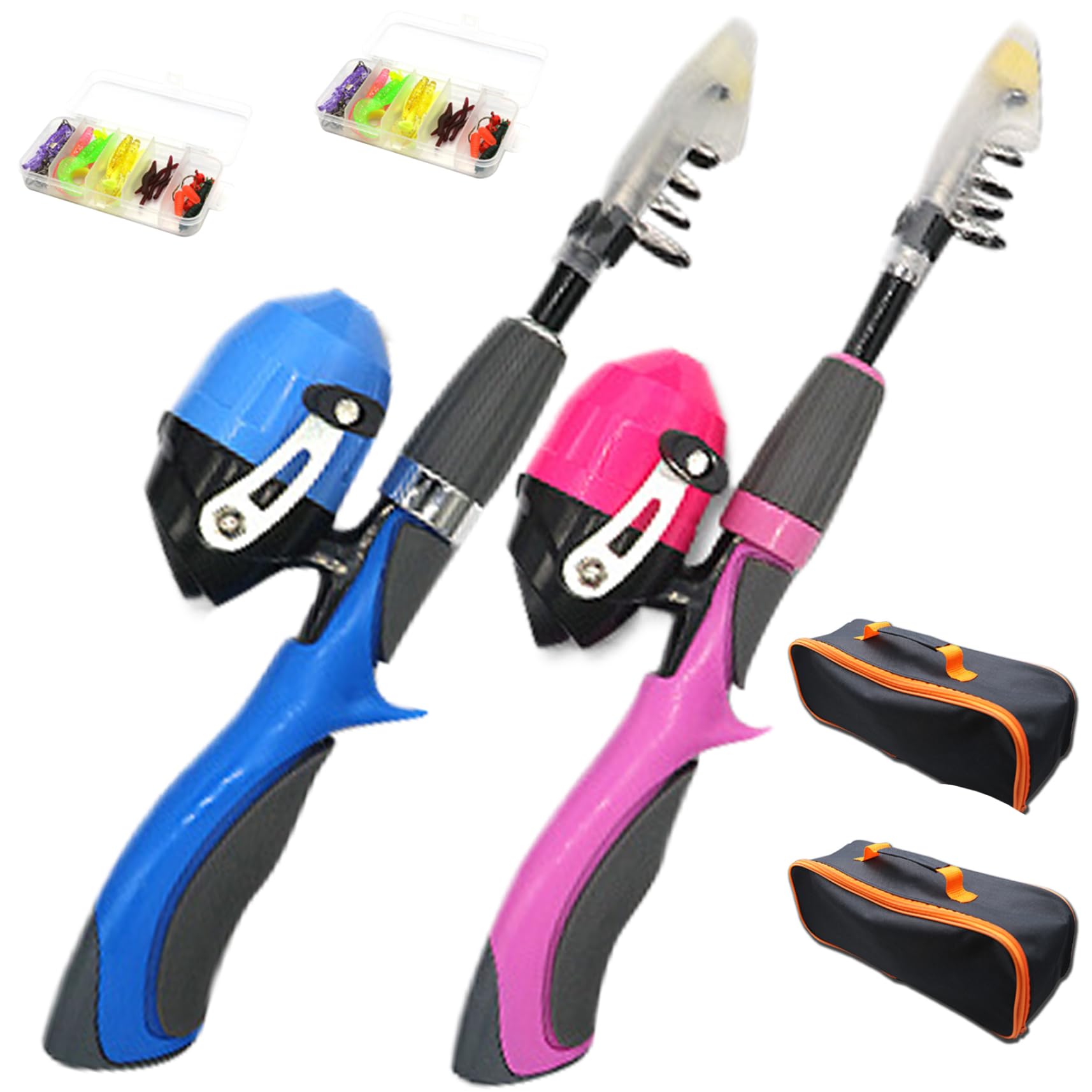 4pcs / Set Kids Fishing Set Portable Télescopique Terne à pêche à 6 Sections Pabillons de pêche débutant avec Bobine de pêche, Sac Portable, boîte de tacle (Bleu), Canne à pêche télescopique et bobin
