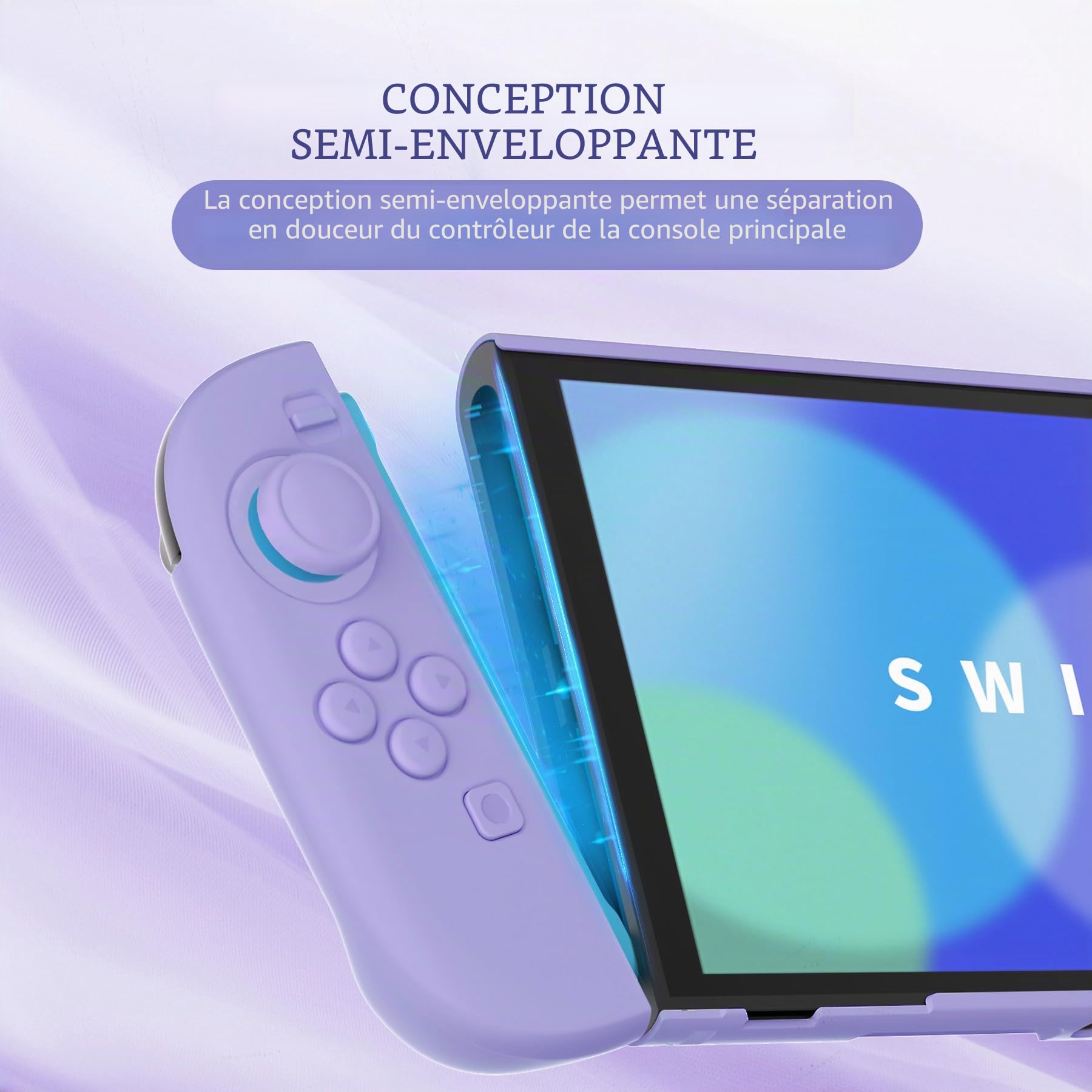 playvital Coque pour Switch 2 Accessoire Protection pour Nintendo Switch 2 Housse Grip pour Joycon avec Capuchon Joystick/Autocollant/Couvre-Boutons,Coque Rigide Dockable-Violet Clair