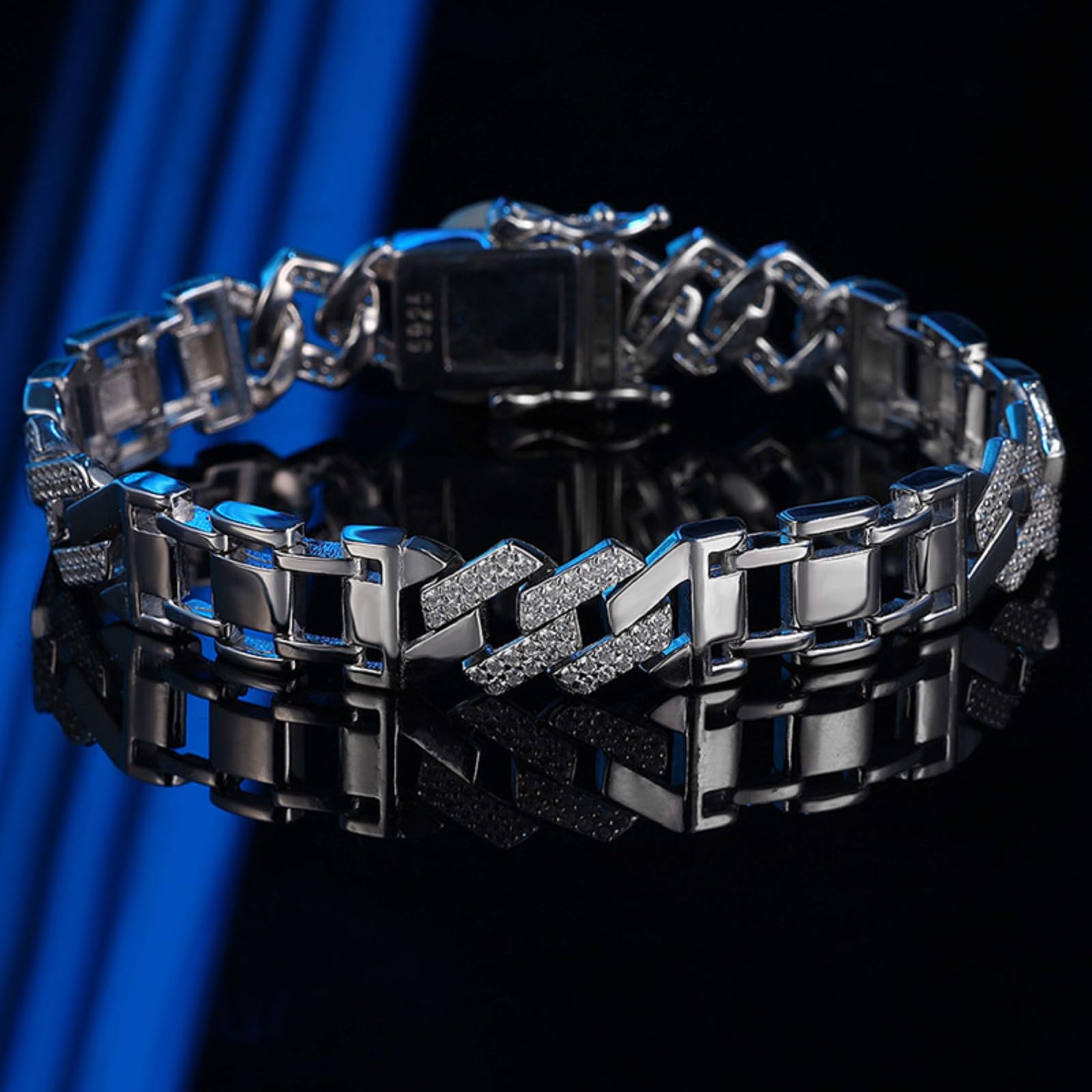 Pulsera de eslabones cubanos para hombre, cadena transparente 5A+ CZ de imitación de diamantes para hombre, plata de ley 925 chapada en oro blanco de 18 quilates, joyería para hombre, 18-20