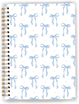 Preppy Coquette Navy Blue Bow Notebook Spiral Notebook 5.5x8.3 Inch, Girly Aesthetic Journal for Women, Coquette Girly Office Supplies, Spiral Journal,Preppy Gifts for Women
