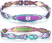 Vista 28 de LinnaLove Pulseras de alerta médica personalizadas para mujer, pulseras médicas de emergencia de acero inoxidable con grabado gratuito (7.5)