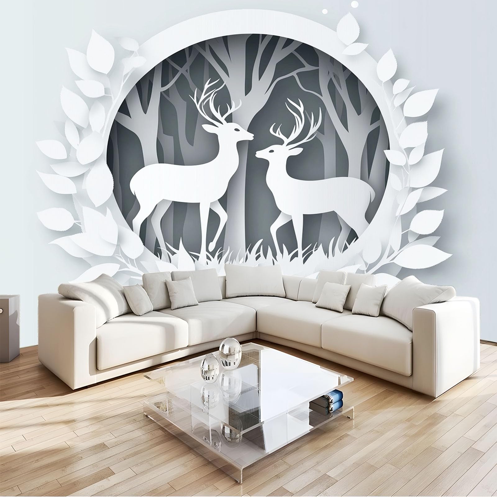Papier peint intissé forêt poétique et cerf pour une décoration murale zen