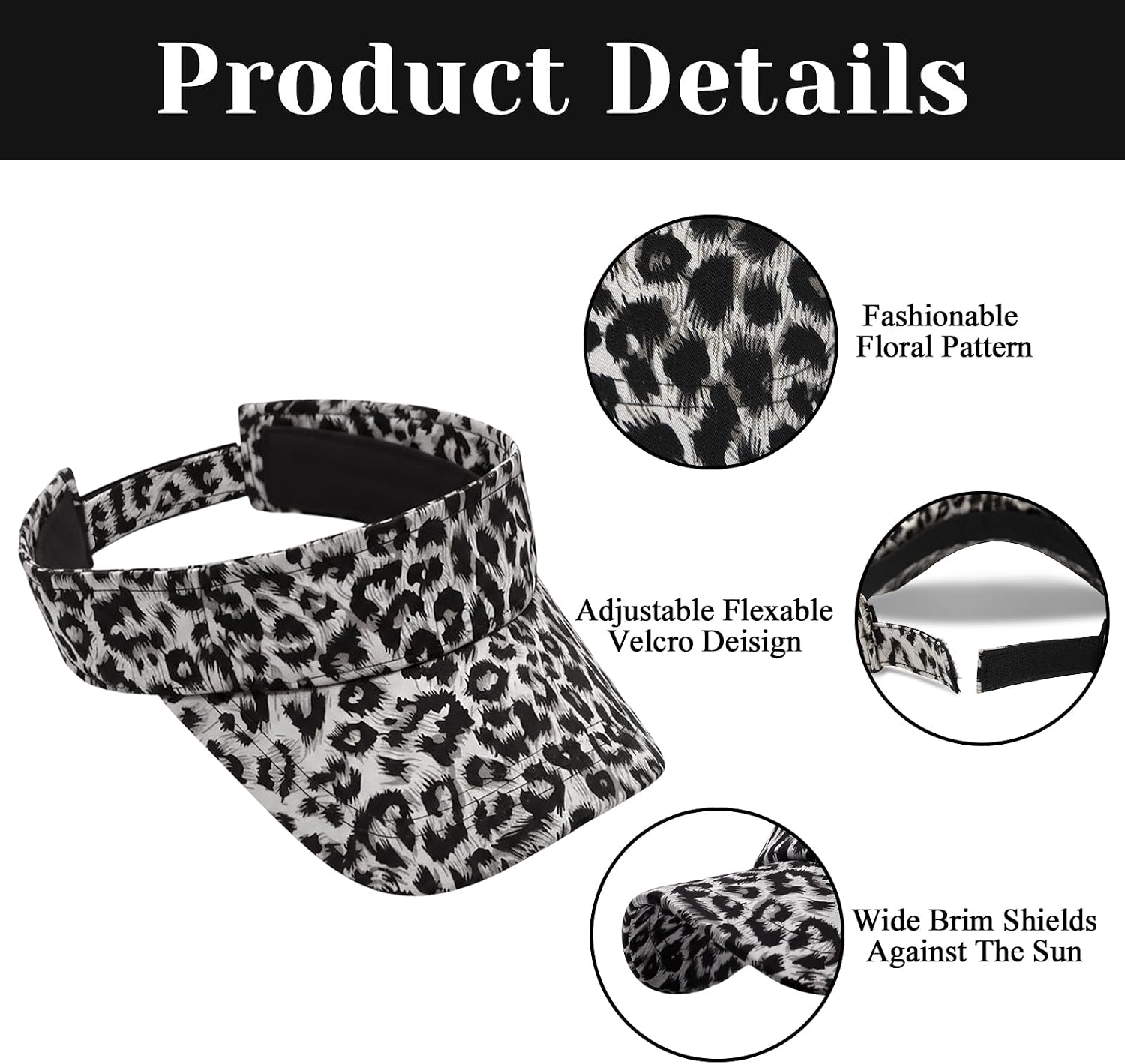 YAMEIZE Leopard Sun Visors for Women Men - Cheetah Print Running Golf Tennis Sun Hat Adjustable Ponytail Cap for Sport image 3