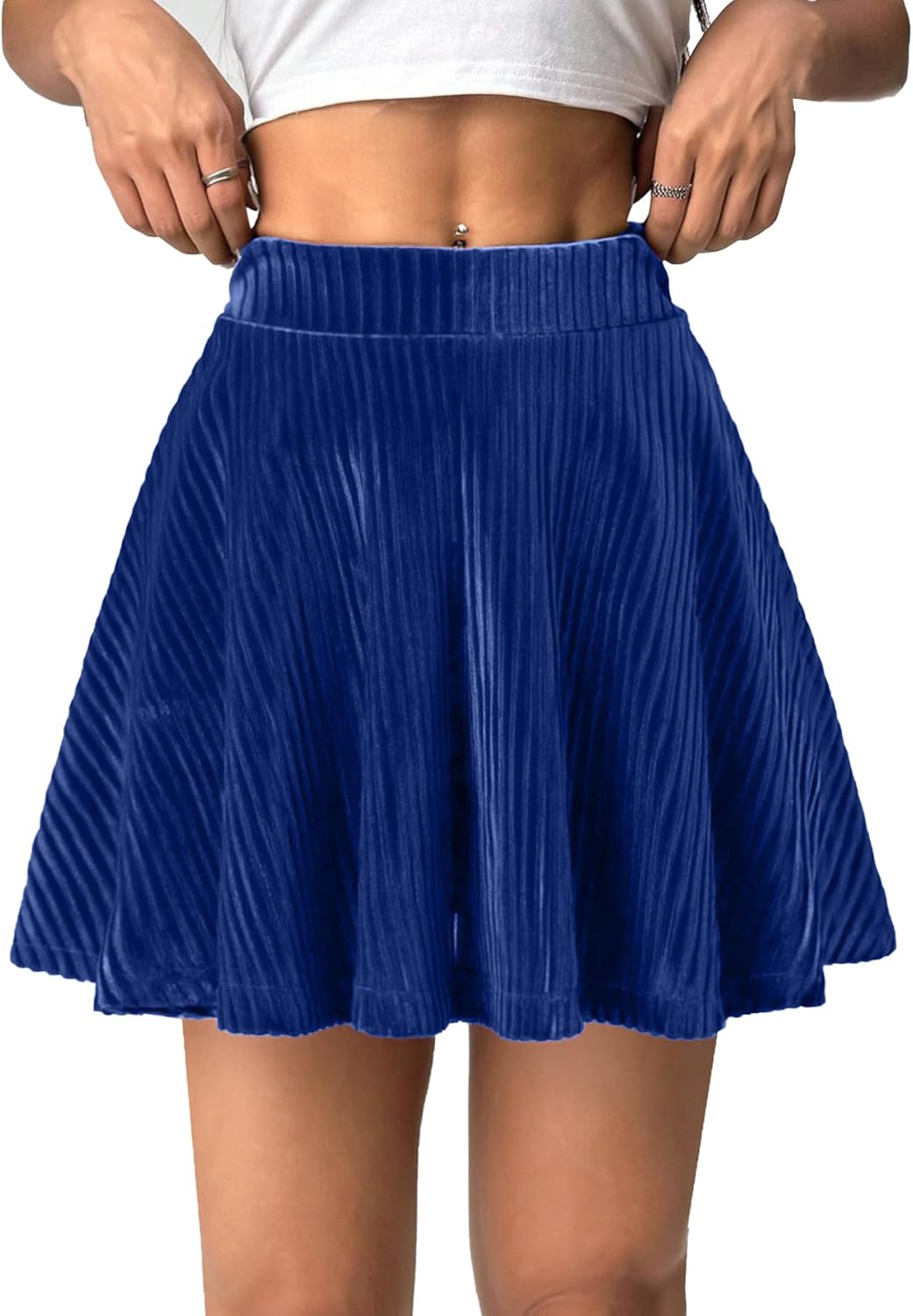 Women's Velvet Mini Skirts High Waisted Pleated Skirt with Shorts Christmas Stretchy Elastic Waistband Skort