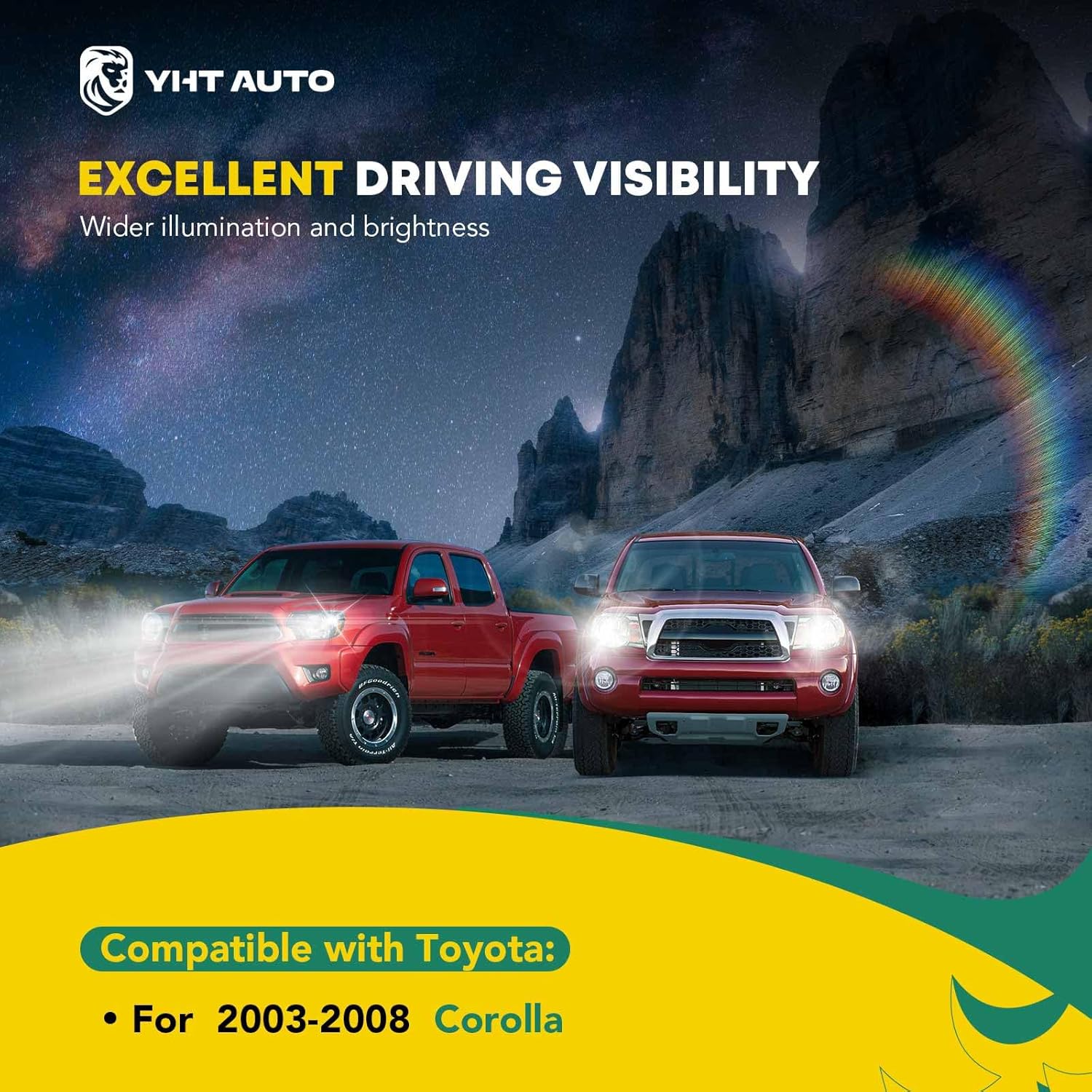 YHTAUTO Pair Headlights Assembly Compatible with 2003 2004 2005 2006 2007 2008 Toyota Corolla Headlights, No Bulbs Included, Direct Fit DOT Certified Head Lights Lamps, Clear Lens Chrome Housing