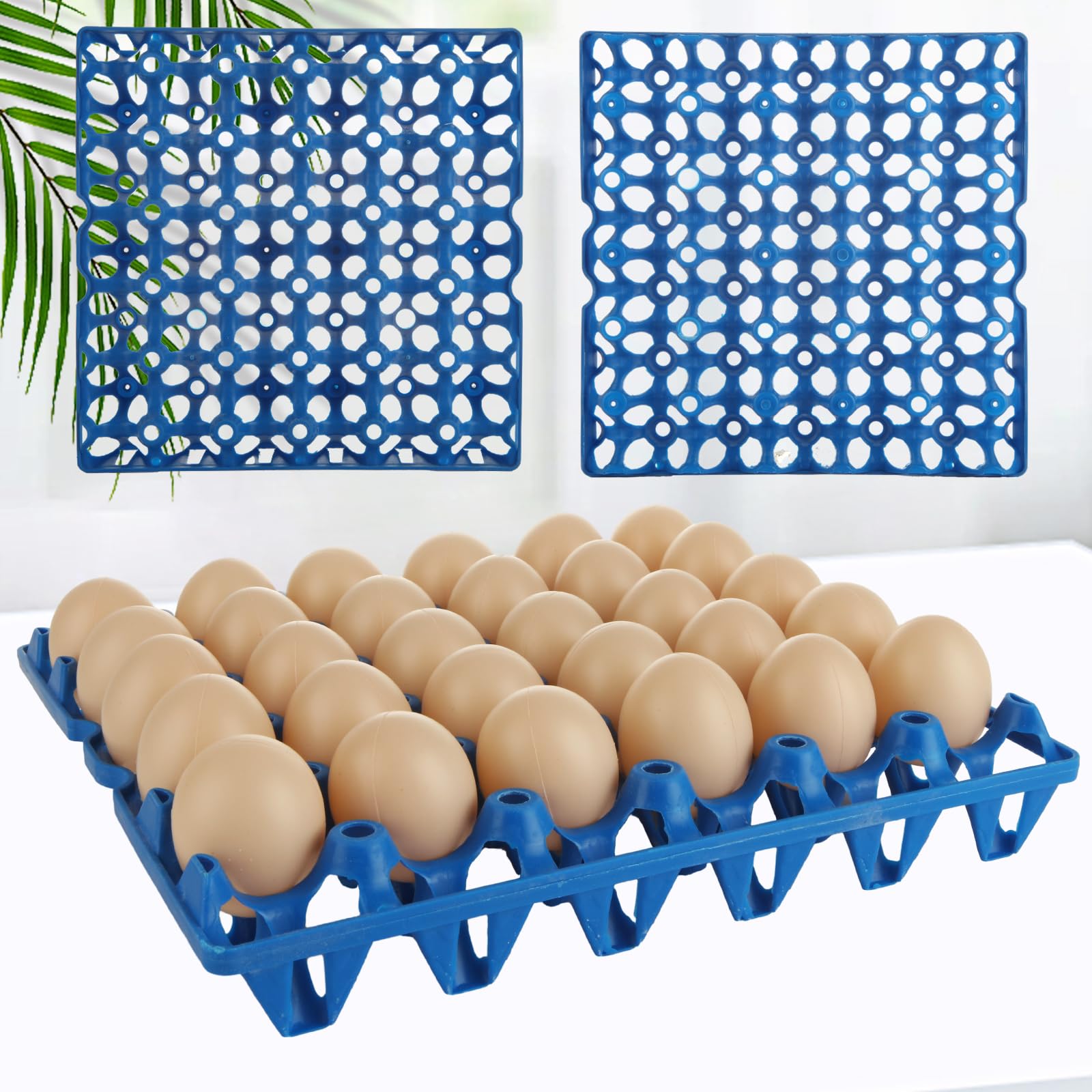 DAJAVE Confezione da 12 vassoi per uova in plastica, blu per 30 uova, per allevatori di polli domestici, impilabili, per contenere più uova per imballaggio, conservazione, spedizione di uova fresche