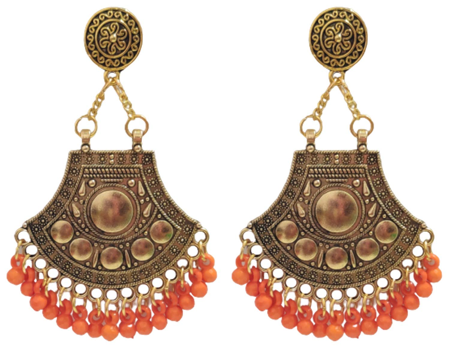 Gold Plated Oxidised Vintage Bohemian Fancy Stylish Afghani Jhumka Jhumki Traditional Ethnic Earrings For Women and College Girls (Orange) (B091T9W4YG) Amazon Price History, Amazon Price Tracker