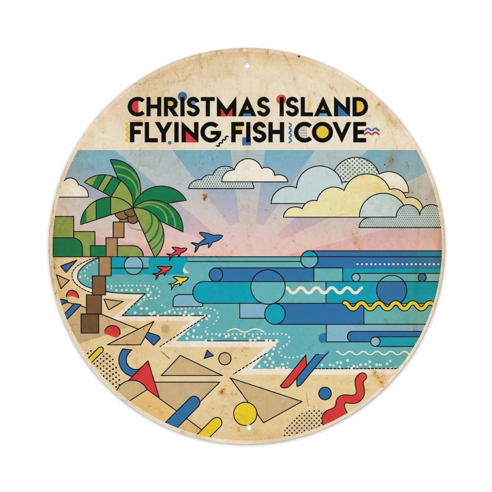 Christmas Island Flying Fish Bay Paradise Geometric Metal Tin Sign