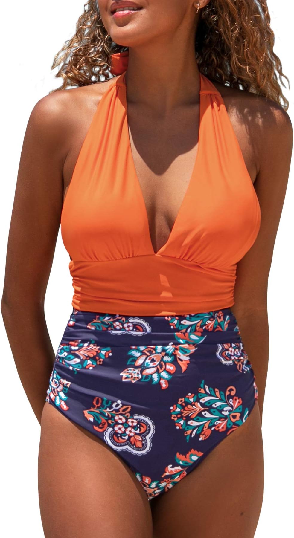 Women's Stripe Halter One-Piece Swimsuit Keeping You Accompained Swimwear