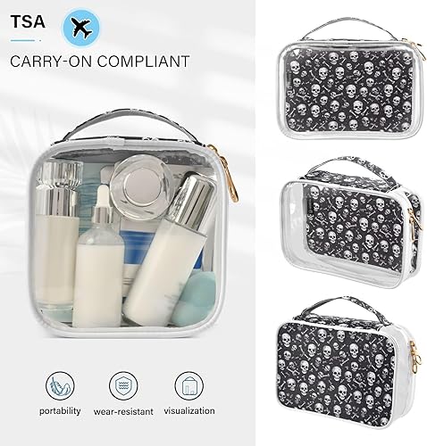 Miniatura 5 de Black and White Skull Clear Toiletry Bag for Traveling,2 Pack Makeup Cosmetic Bag with Zipper,Travel Bag for Toiletries,Travel Essentials 21214825
