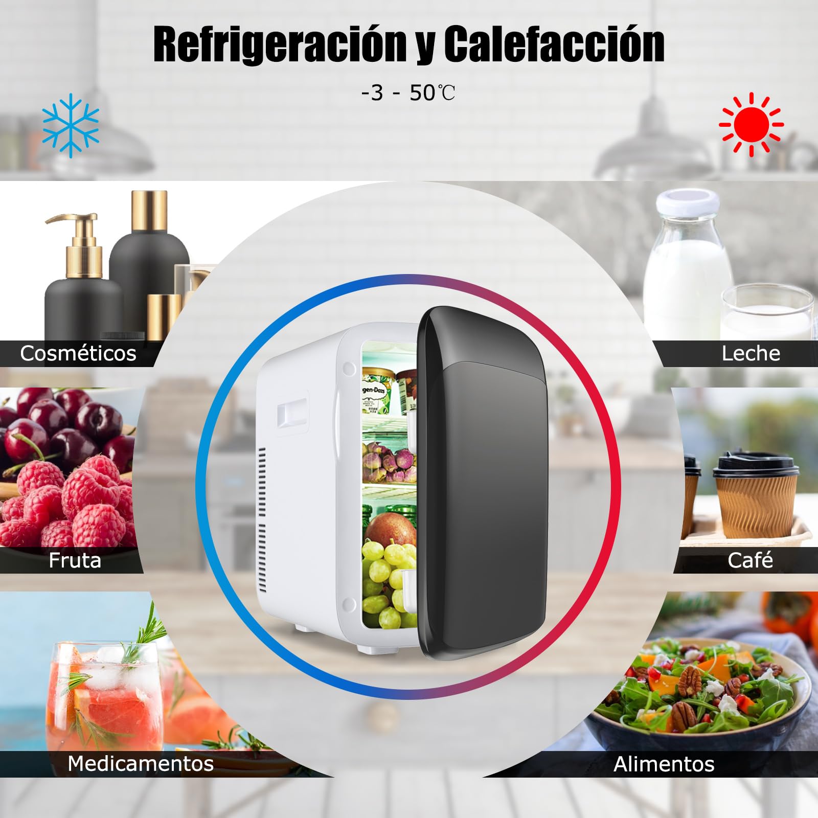 GOPLUS Mini Nevera Pequeña 15L de -3 a 50 ℃, Mini Refrigerador con Funciones Enfriar Calentar, Mini Bar con Regulador de Temperatura Automático para Refresco Cosmético, 38 x 33 x 27 CM (Negro)