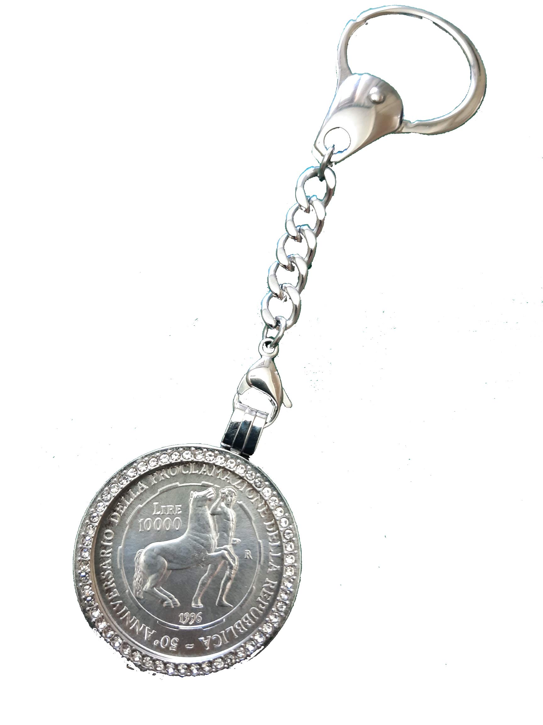 generico PROCLAMATION DE LA REPUBLIQUE MONNAIE 10 000 LIRS D'ARGENT ENSEMBLE DANS UN PORTE-CLÉS BIJOU
