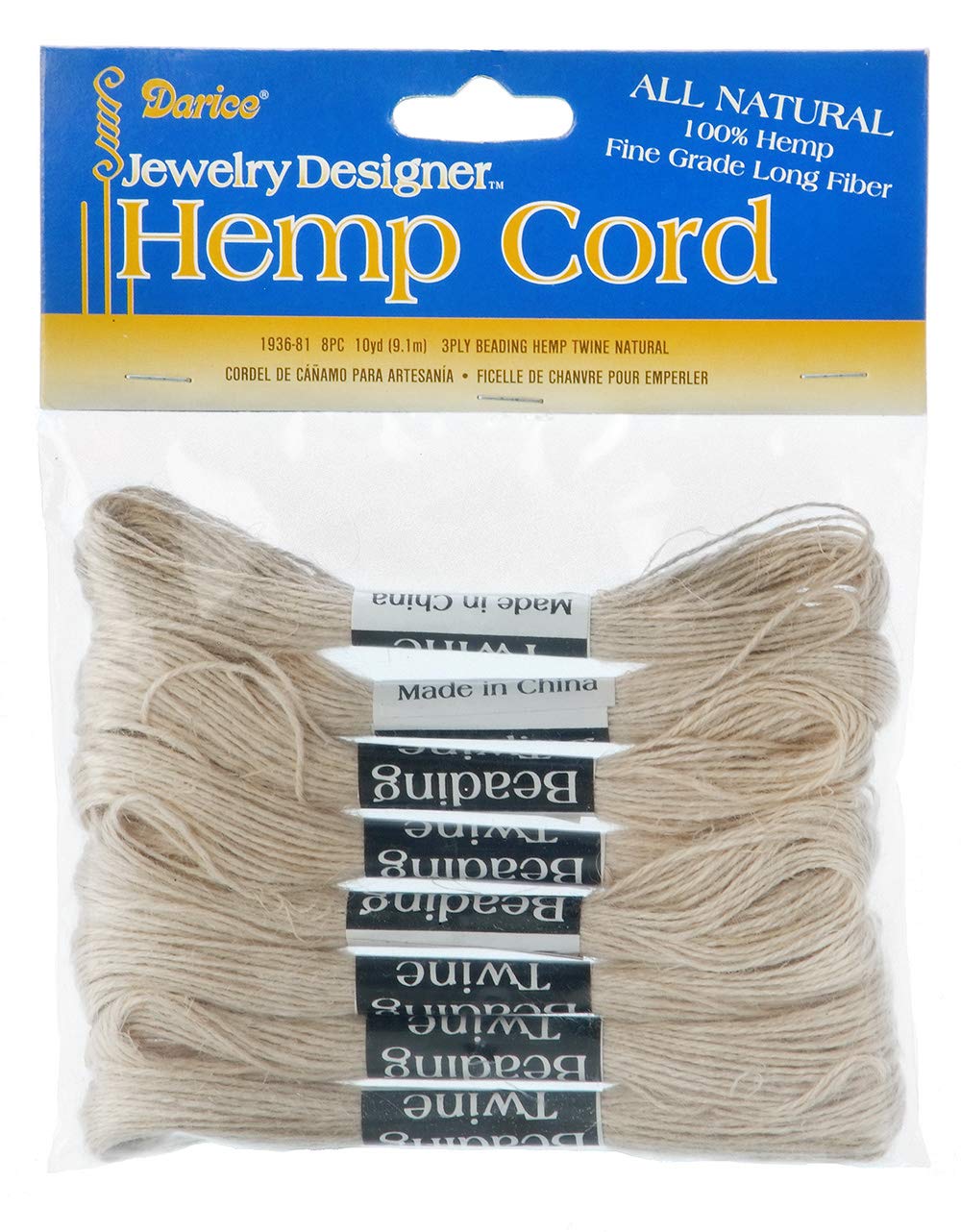 Darice1936-81 3-Ply 8-Piece Beading Hemp Twine, Natural
