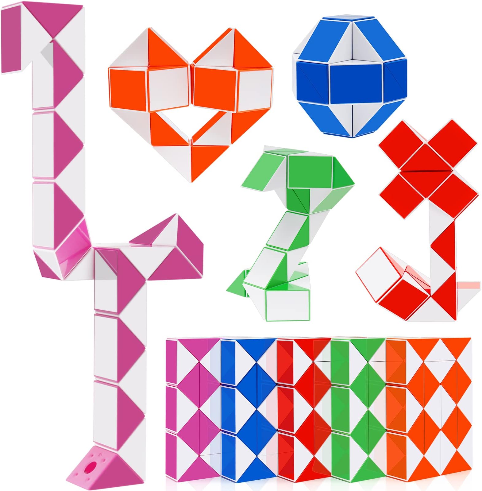 10 PCS 24 Large Blocks Magic Snake Puzzle Cube Fidget Snake Cube Twist Puzzle Big Size Magic Speed Cubes for Kids and Adults - Ideal as Kid's Birthday, Party Favors, Stuffers, Classroom Prizes