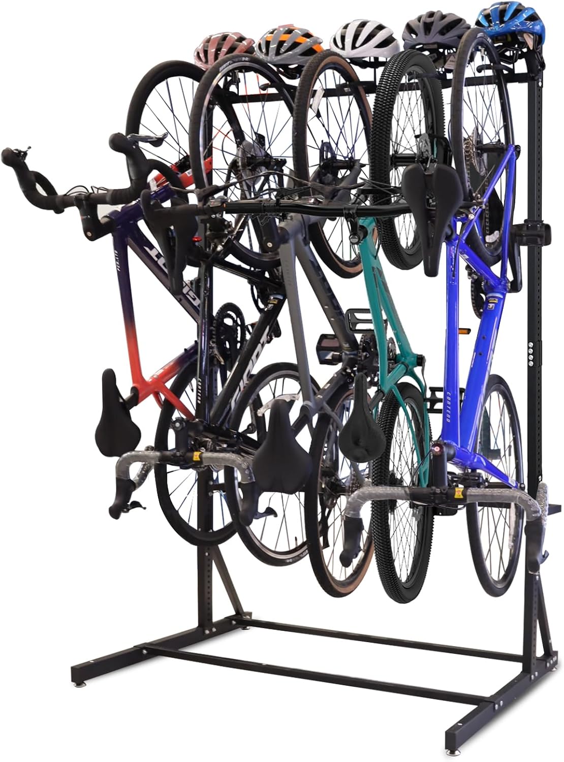 Freestanding Bike Rack Storage - Vertical Bike Stand Max 5 Bikes with Helmet Holders, Heavy-Duty Solid Steel Bicycle Stand Indoor Garage Floor Stand for Home & Garage& Bike Park