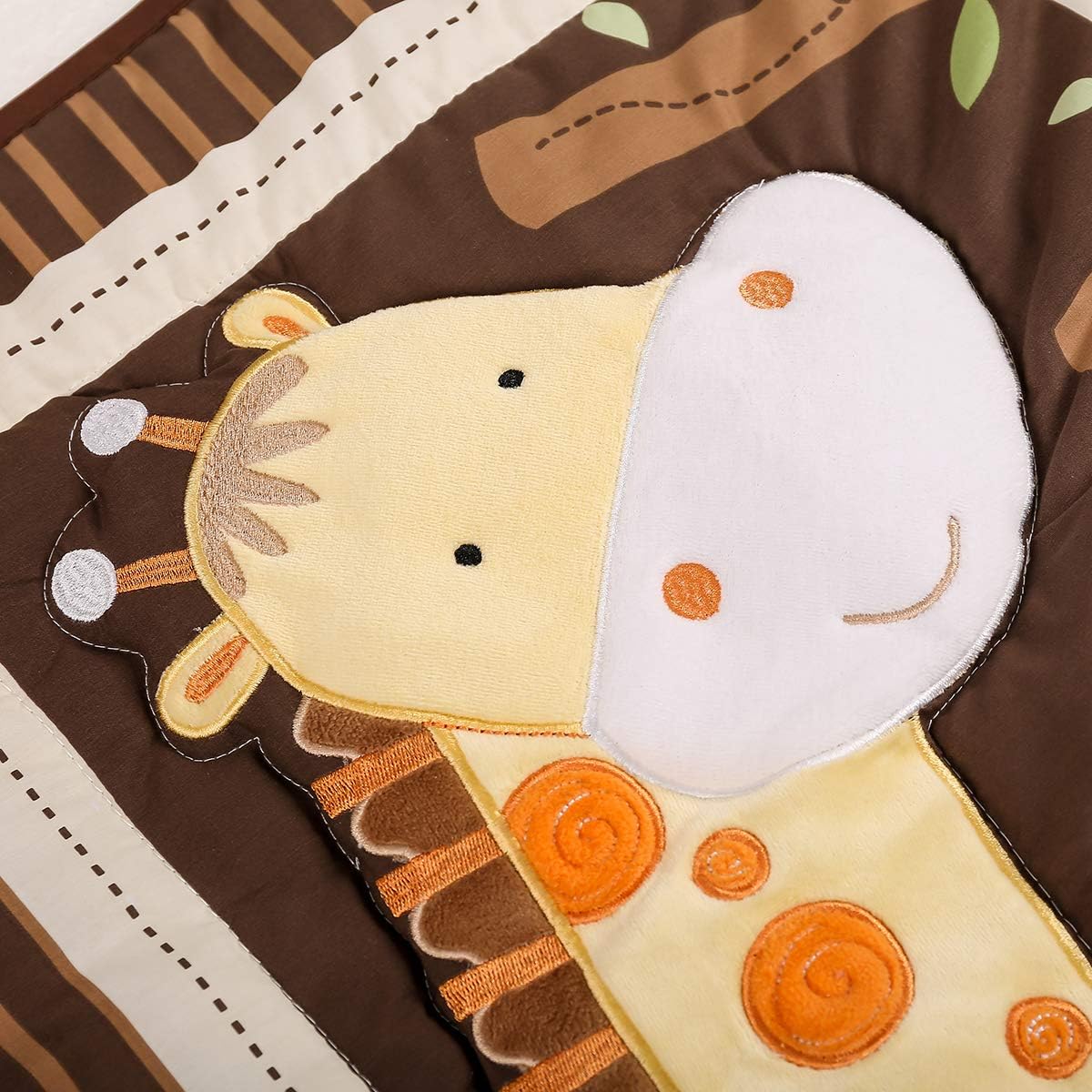 3 PCs Brown Embroidery Lion Nursery Crib Bedding Set Baby Boy African Animal Safari Cot Bedding Set 1 Quilt 1 Fitted Sheet 1 Diaper Storage Bag