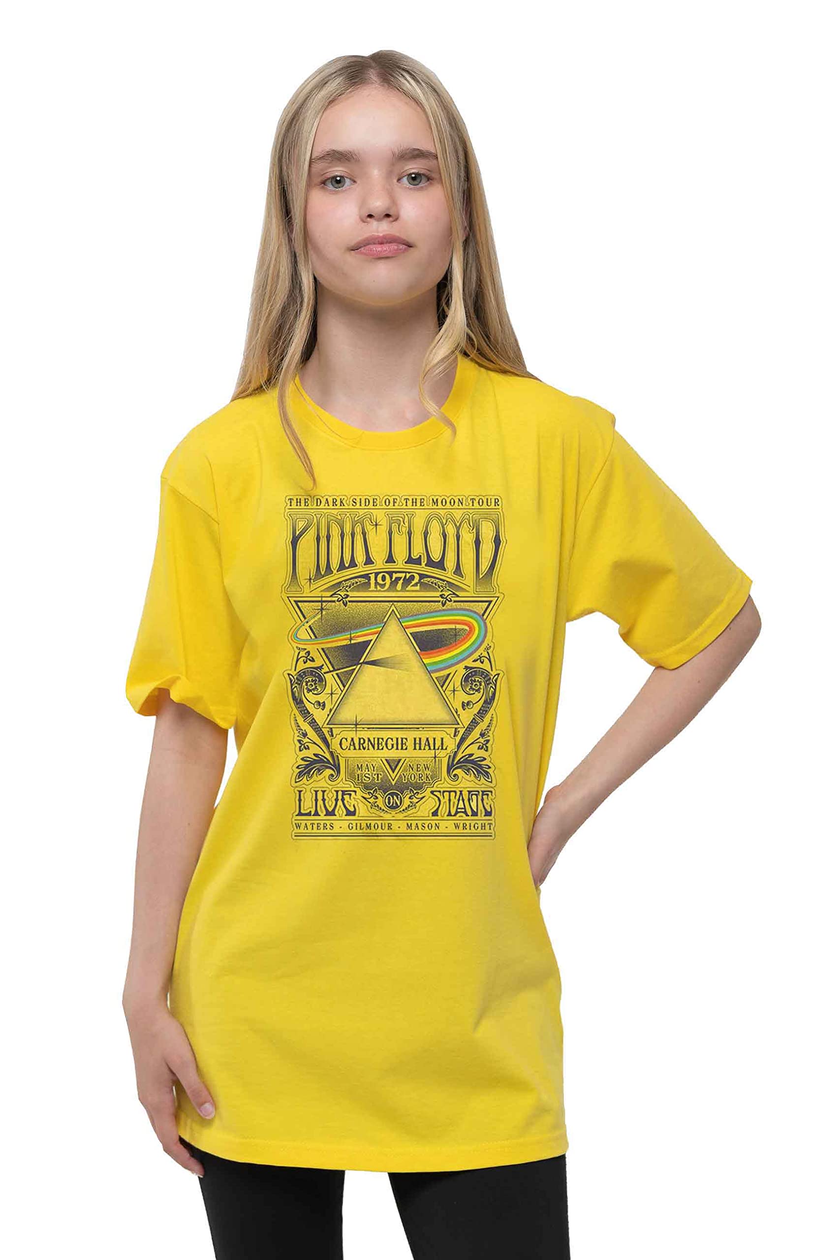 Rock Off Officially Licensed Products Yellow Pink Floyd Tee: Carnegie Hall Poster - 7-8 Years - Kids