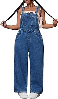 Women's Plus Size Denim Overall Straight Leg Jean Jumpsuit with Pockets