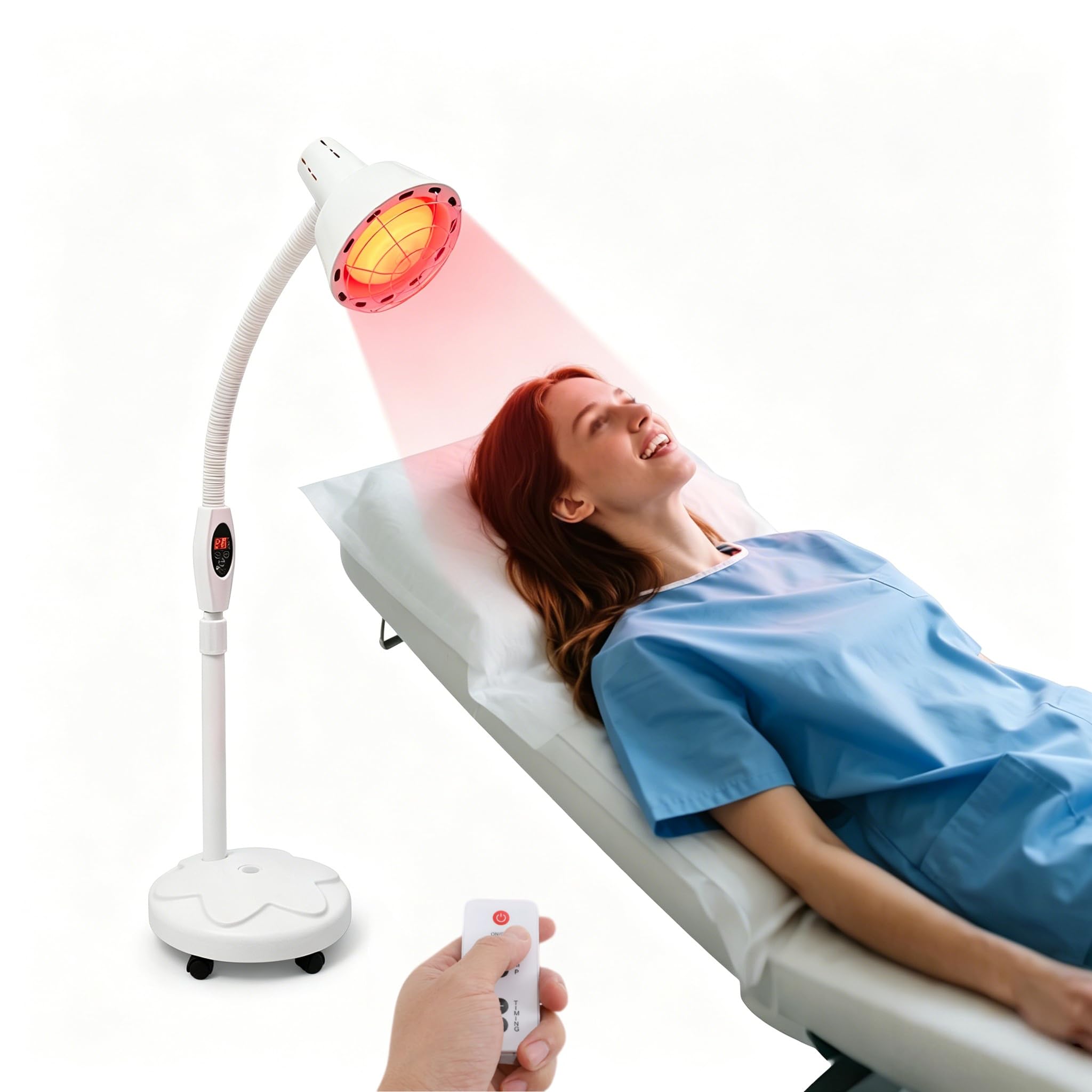 Lámpara de luz roja de 275 W, lámpara de calor, lámpara infrarroja de 220 V, con soporte, rotación de 360°, temperatura y altura regulable, lámpara de luz de infarot con sistema de cronometraje