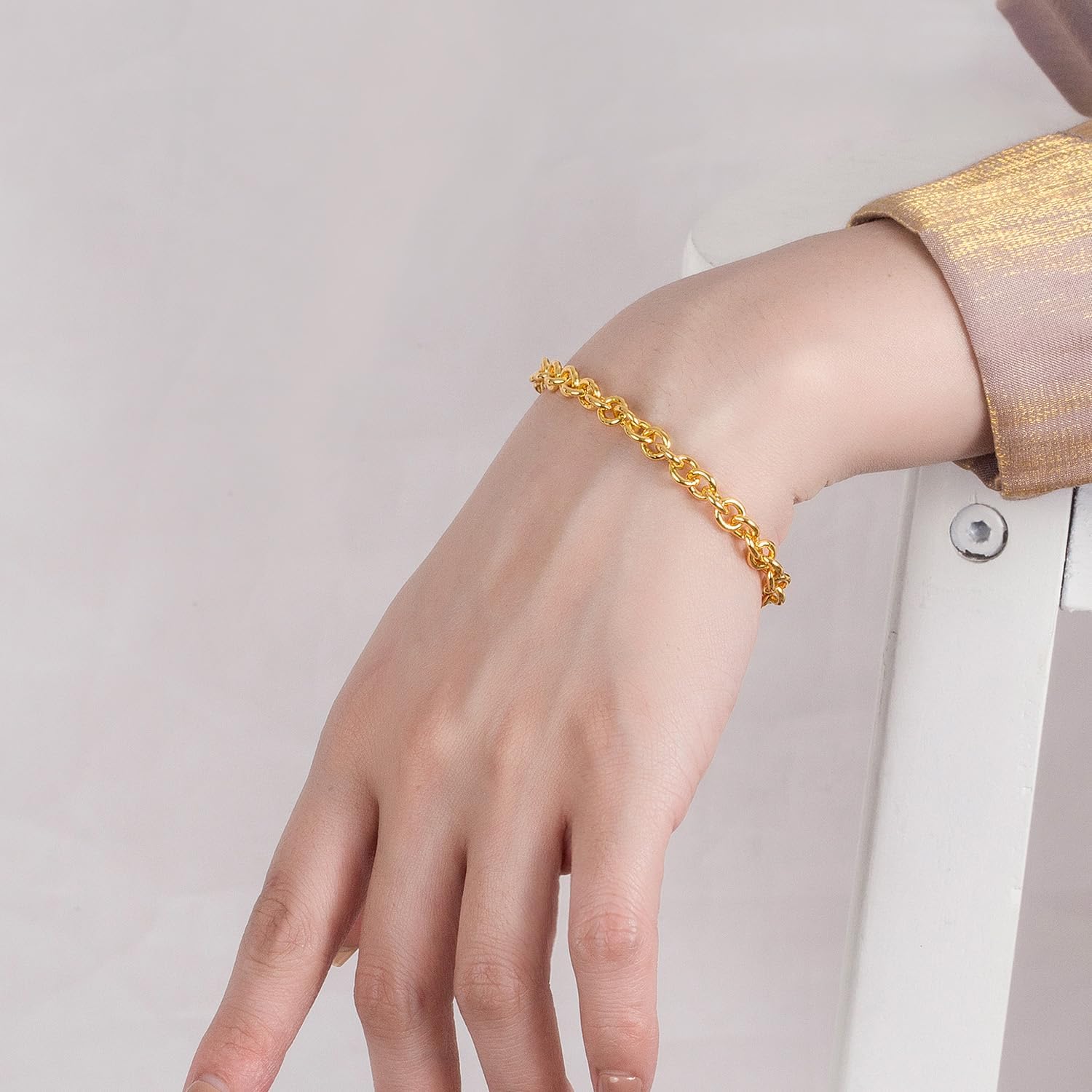 Dankadi 925 Sterling Silver Classic Round Cable Wire Link Bracelet Women Cuban Curb Oval Belcher Link Chain 5.9 to 9 in For Men 24k Gold Plated Cuff Jewelry Gift - Image 2