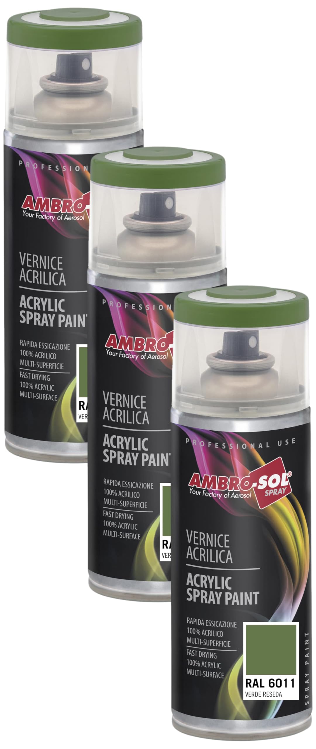 Pintura acrílica en spray Ambro-Sol Verde Reseda RAL 6011 para superficies en pack de 3 8