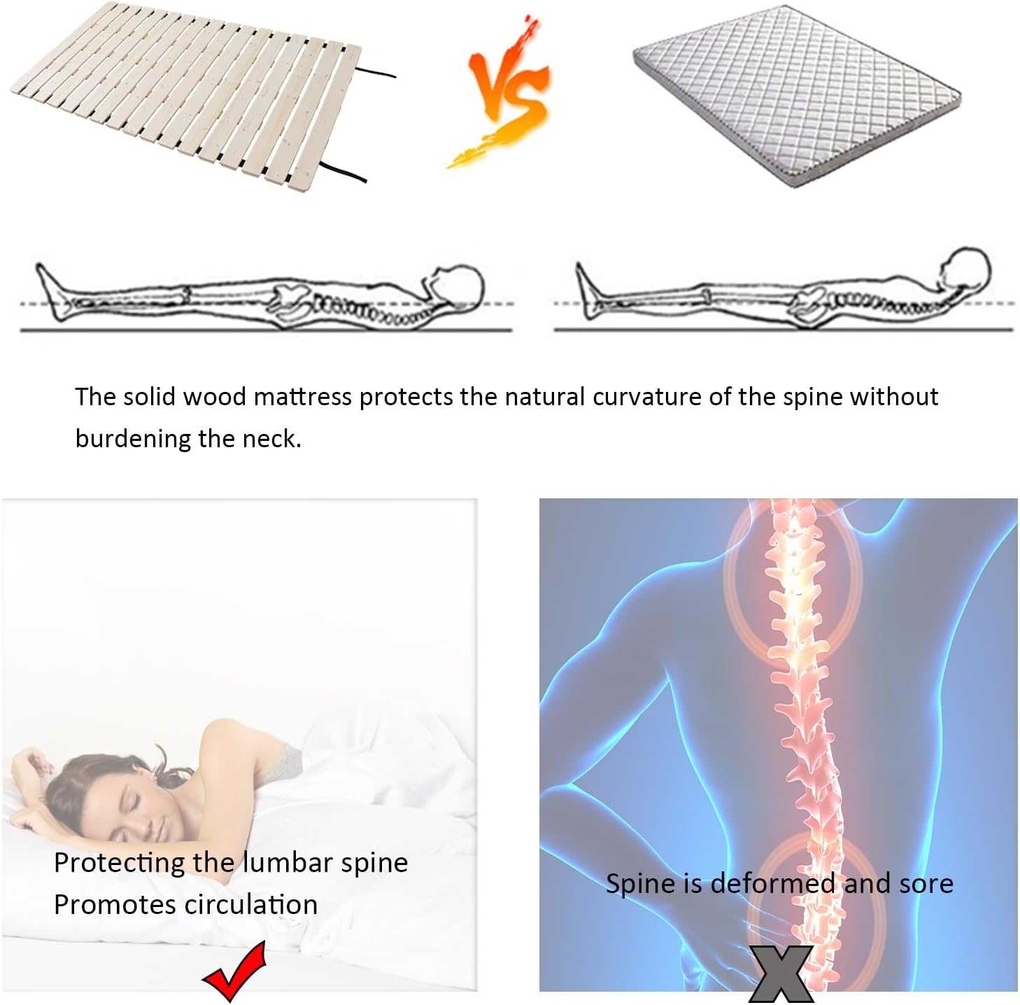Wooden Bed Slats & Board Roll Slat, Single Bunkie Board 80CM Wide for Lumbar Spine Protection, Soft Bed Into Hard Pad Board Load 200kg