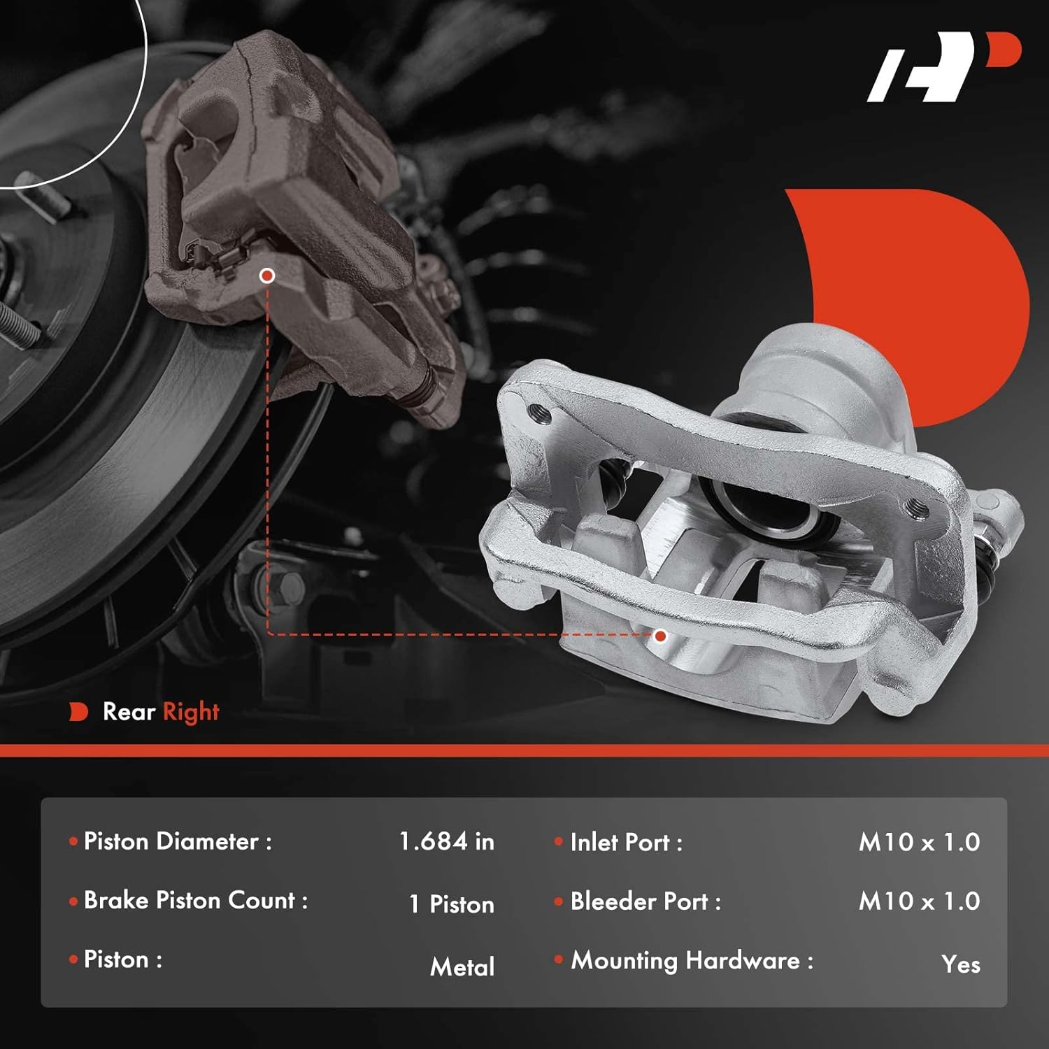 A-Premium Disc Brake Caliper Assembly with Bracket Compatible with Select Hyundai Models - Santa Fe 2007 2008 2009 - Rear Right Passenger Side