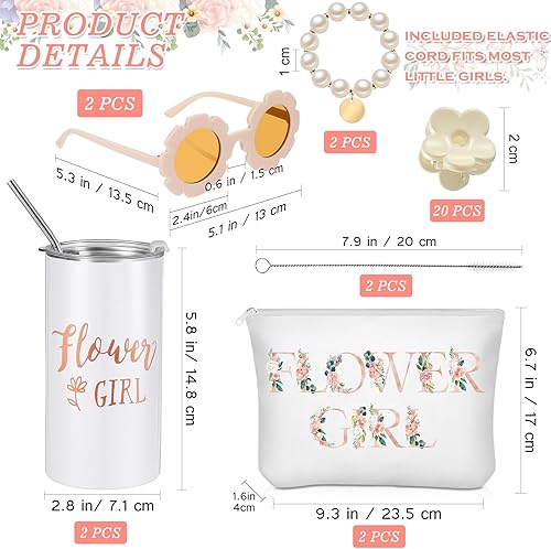 Miniatura 2 de Inbagi Juego de 12 piezas para niña de las flores, incluye vaso redondo de flores para gafas de sol, bolsa de lona con texto en inglés "Will You Be