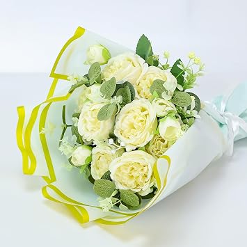FALIZIFU 20 Sheets Floral Wrapping Paper - Waterproof Light Blue and Gold Flower Wrapping Paper for Bouquet, Wedding, Birthday Gift DIY Florist Supplies