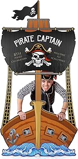 5.6 ft Pirate Ship Cardboard Cutout Stand up Life Size Pirate Theme Party Decorations Captain Ship Backdrops Photo Props Stand up Cardboard for Life for Halloween Pirate's Theme Party Decor