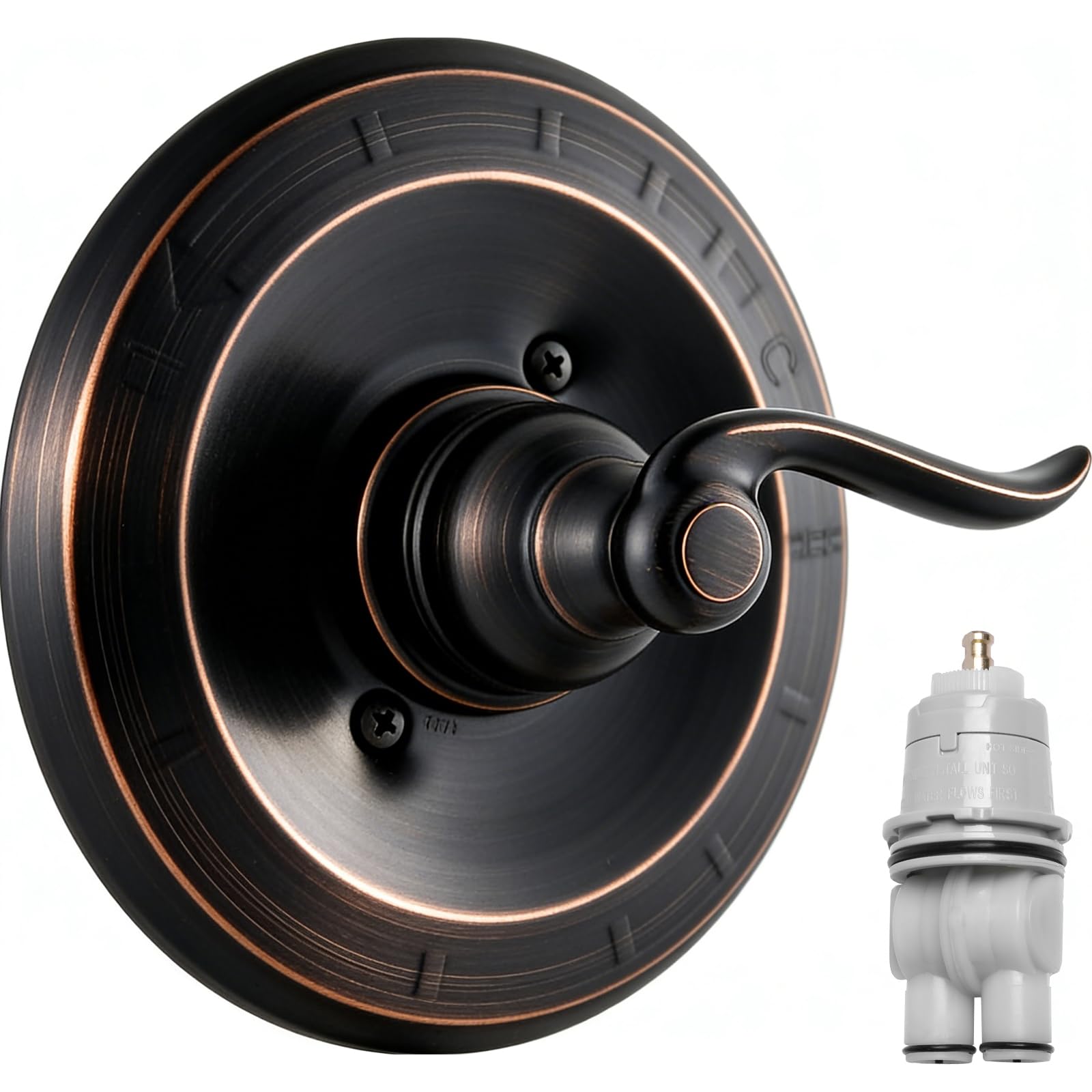 Shower Trim Kit for Delta 13/14 Series, Matte Bronze Metal Handle &amp; Cover Plate, Fits R10000-UNBX/UNBXHF/UNWS/UNWSHF, Cartridge Included, Easy DIY Install (Valve Body Not Included)