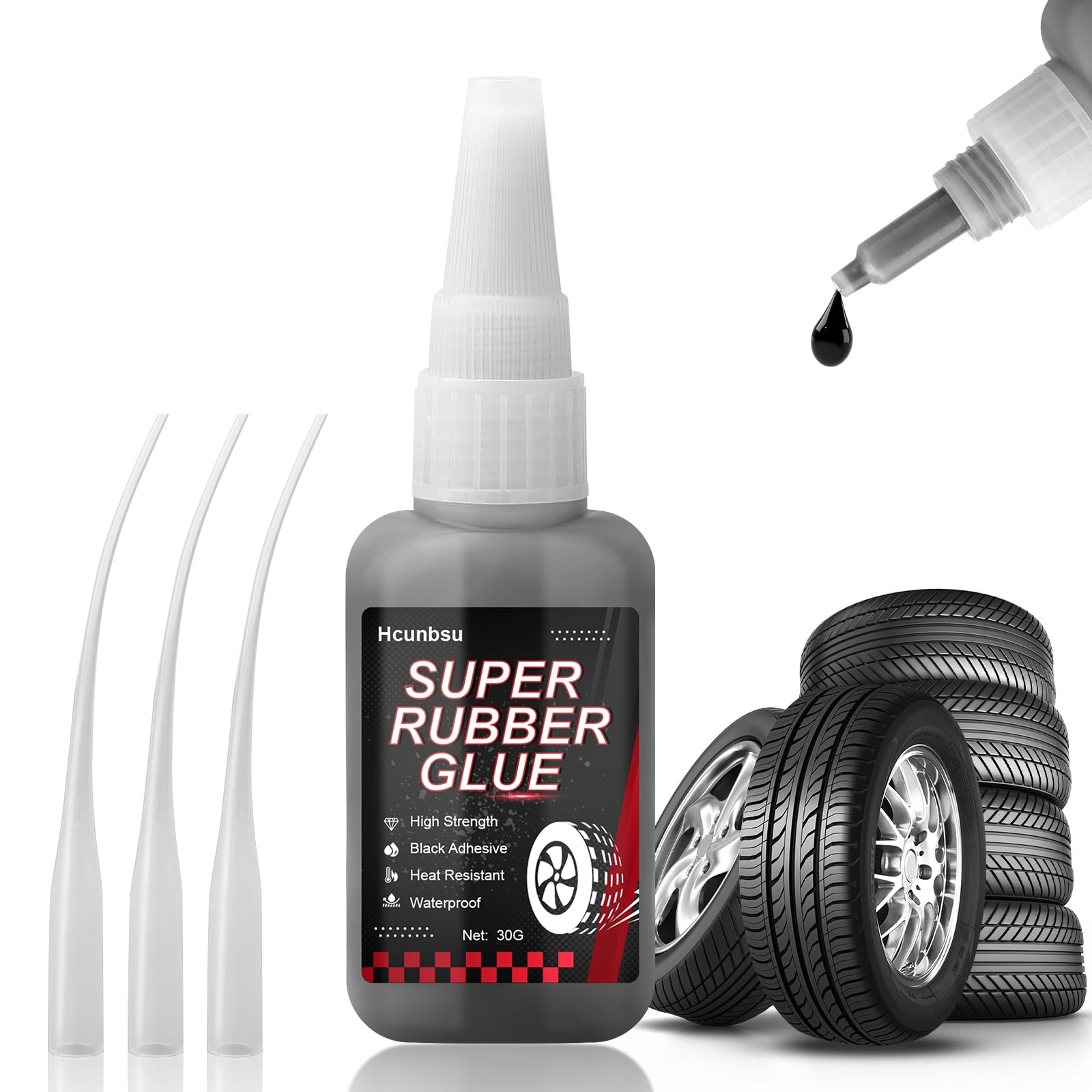 Pegamento de goma extrafuerte de 30 g, resistente al agua, adhesivo para neumáticos con punta antisecado, fuerte adhesivo para caucho, neumáticos, zapatos, cinturones y otros productos de goma
