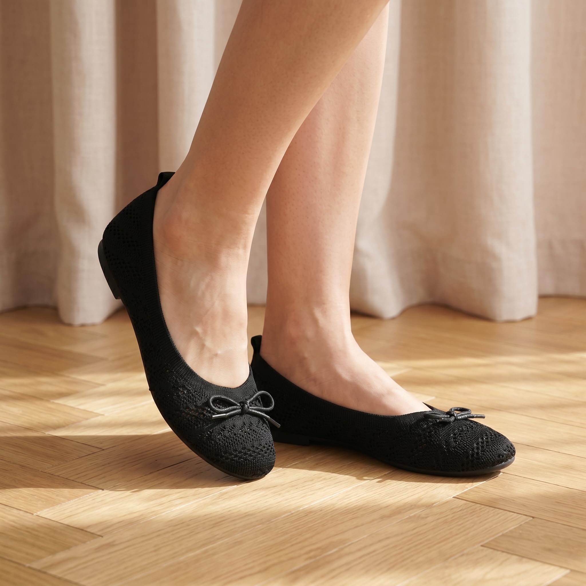 GLAMORA Bailarinas Mujer Manoletinas Punto Transpirable Lazo Frontal Zapatos Planos Flexibles Ligeros Cómodos Verano Primavera Calzado Tejido Perforado Suela Antideslizante Elegantes