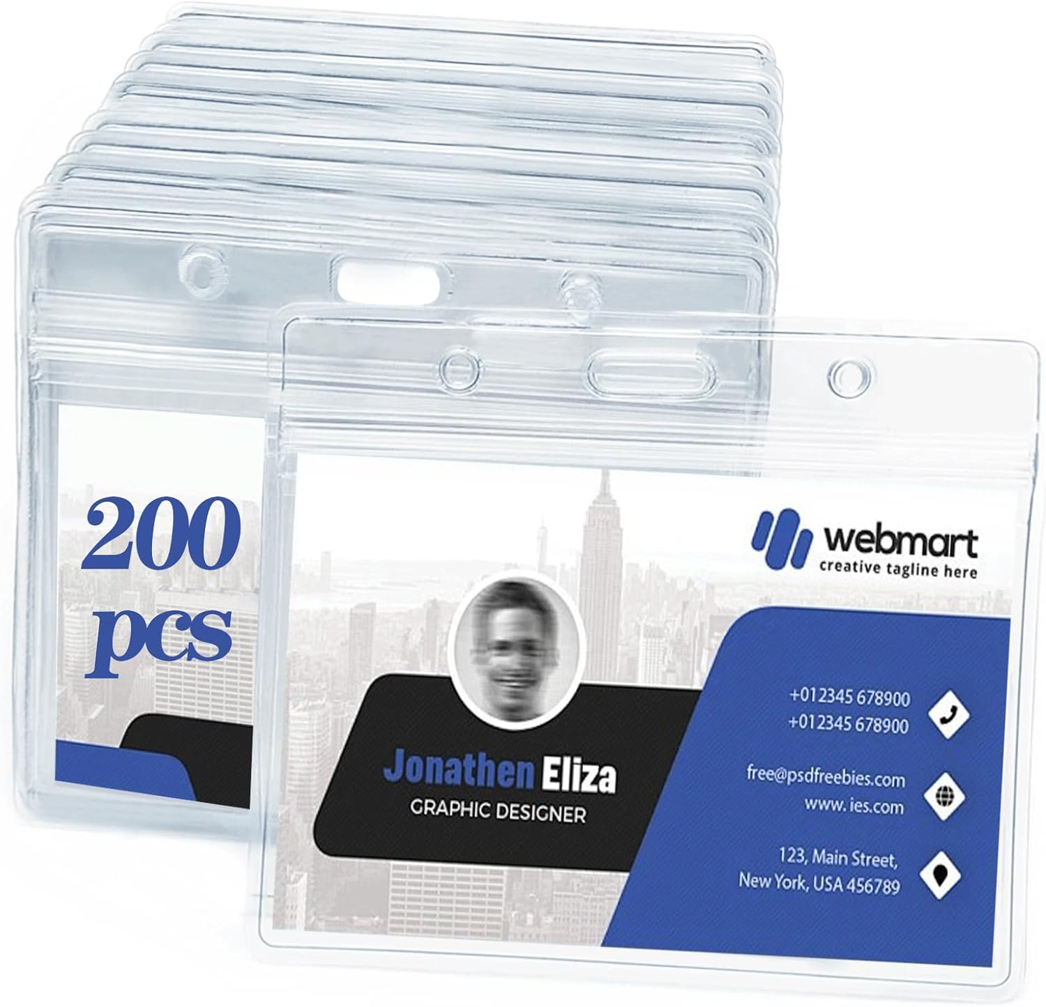 200 Pack Horizontal Badge, Name tag ID Holder, Extra Thick with Resealable Zip(200 Pcs