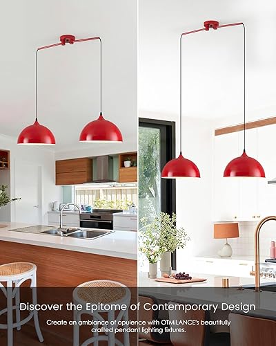 Miniatura 6 de Luces colgantes para isla de cocina, 2 luces, lámpara colgante de cúpula roja, moderna lámpara de comedor, iluminación de isla de cocina, luces
