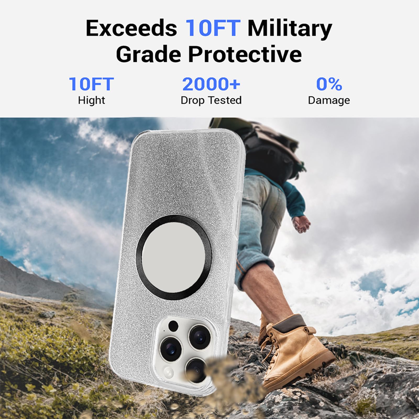 Magnetyczne etui do iPhone'a 16 Pro Max / 16 Pro/16 Plus/16, wbudowana osłona ekranu, brokatowe kryształowe, ochrona telefonu, kolor srebrny, rozmiar 16 Plus