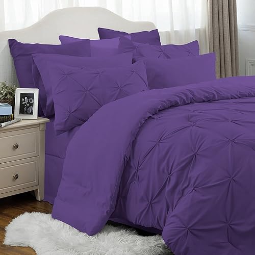 Miniatura 3 de Juego de edredón plisado para cama de 8 piezas en una bolsa, edredones, sábanas, falda de cama, fundas de almohada y fundas de almohada de 21