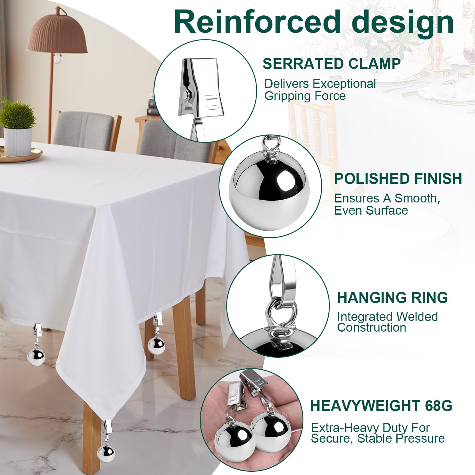 nplaseta Tischdeckenbeschwerer 8 Stück Stabile Tischdecken Gewichte, Extra Schwere Rostfreie Edelstahlkugeln mit Clips Gewichte für Vorhänge, Tischdeckengewichte für Outdoor Tischdecken Vorhänge - 4