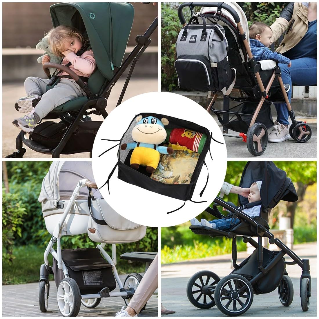 Cestino per Passeggino, Passeggino Borsa portaoggetti Universale, Passeggino Accessori, Passeggino Organizer Borsa Oxford, cestello portaoggetti in Rete, Carrozzina Cestino Inferiore