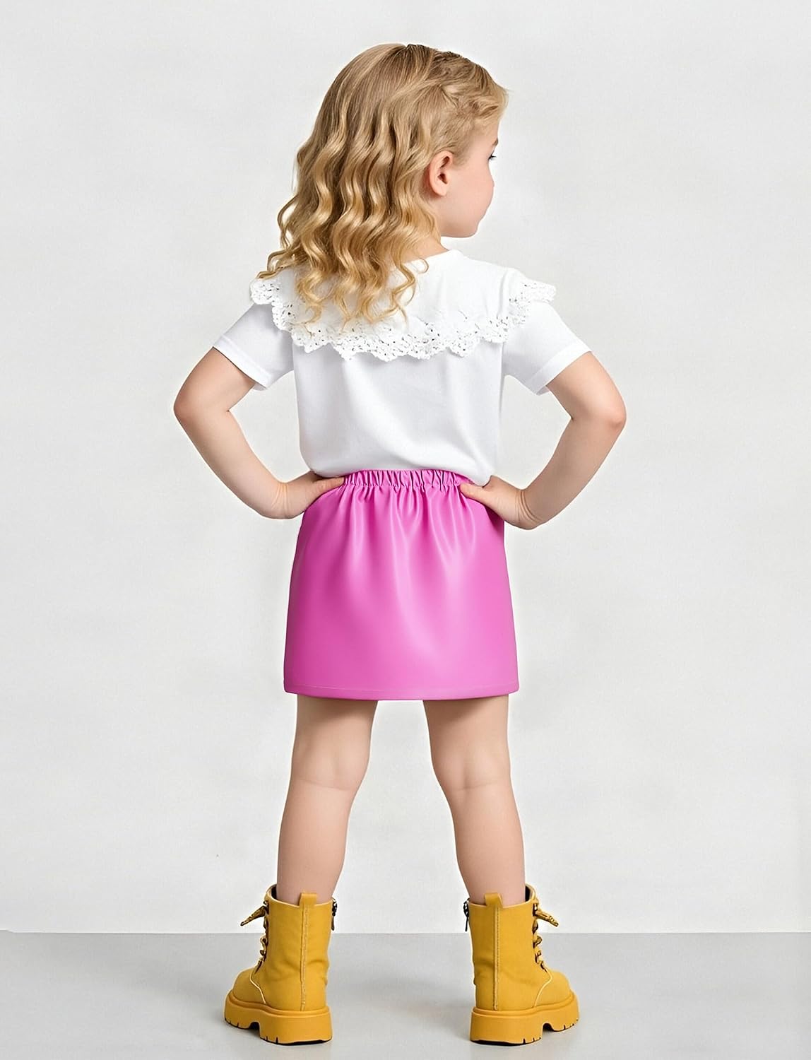Happy Cherry Girl's PU Leather Skirt Elastic High Waist Split Hem Bow Front Mini Skirts