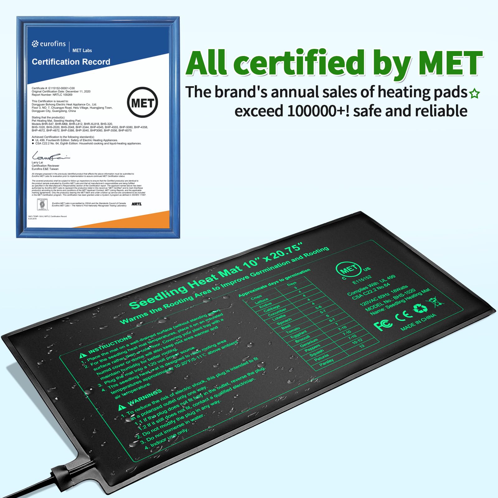 GOLOPET Sämling-Heizmatte Dual zertifiziert von MET und UL Pflanzenheizmatte Pad mit Stromausfallschutz Thermostat (Modell mit Controller-Schwarz, 2er-Pack)