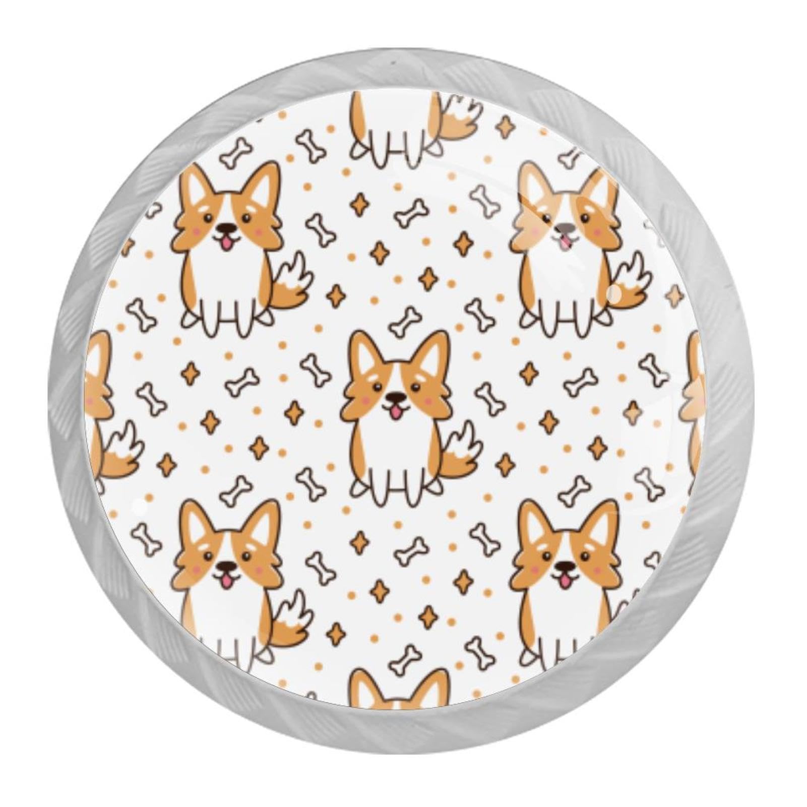 Tqmspg Multi11 4 Pieces Drawer Pulls Welsh Corgi Dog Pattern Door Knobs Dresser Handles For Kitchen Wardrobe Cupboard Hardware Furniture