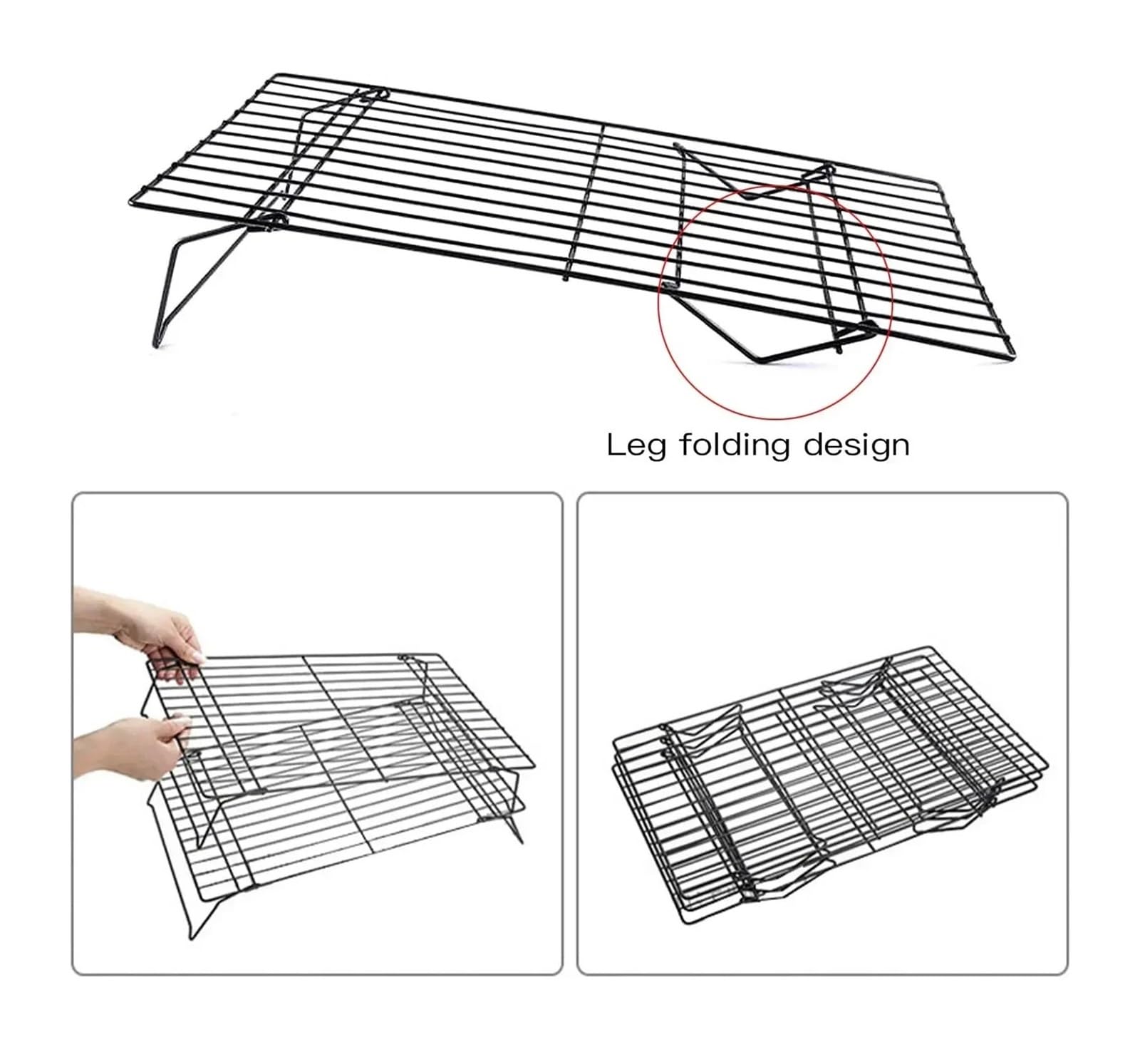 Griglia metallica antiaderente pieghevole a 3 strati in acciaio inossidabile | Griglia di raffreddamento for torte Teglia da forno Forno Porta pane for pizza Scaffale for barbecue Cucina(3 layer)