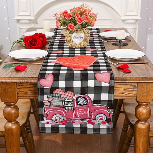 Miniatura 2 de Siilues Camino de mesa de San Valentín dulce camión decoración del día de San Valentín dulce corazón camino de San Valentín para mesa decoración de