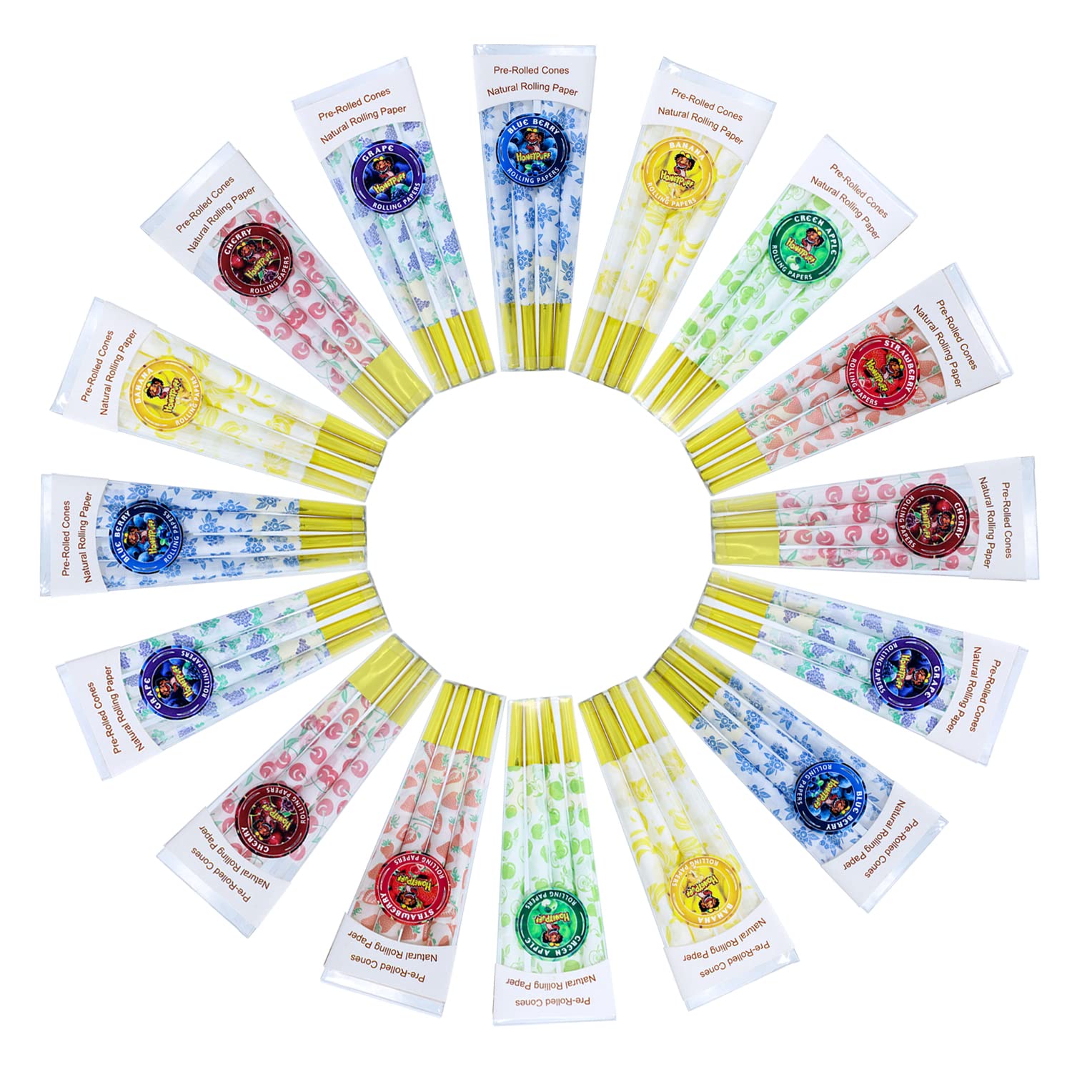 Pre Rolled Cones With Golden Filters Tips, 3 Packs Flavored Rolling Cones, King Size Pre-Rolled Cone Fruit Juice Rolling Paper | (Totally 24pcs) (6-different flavors)