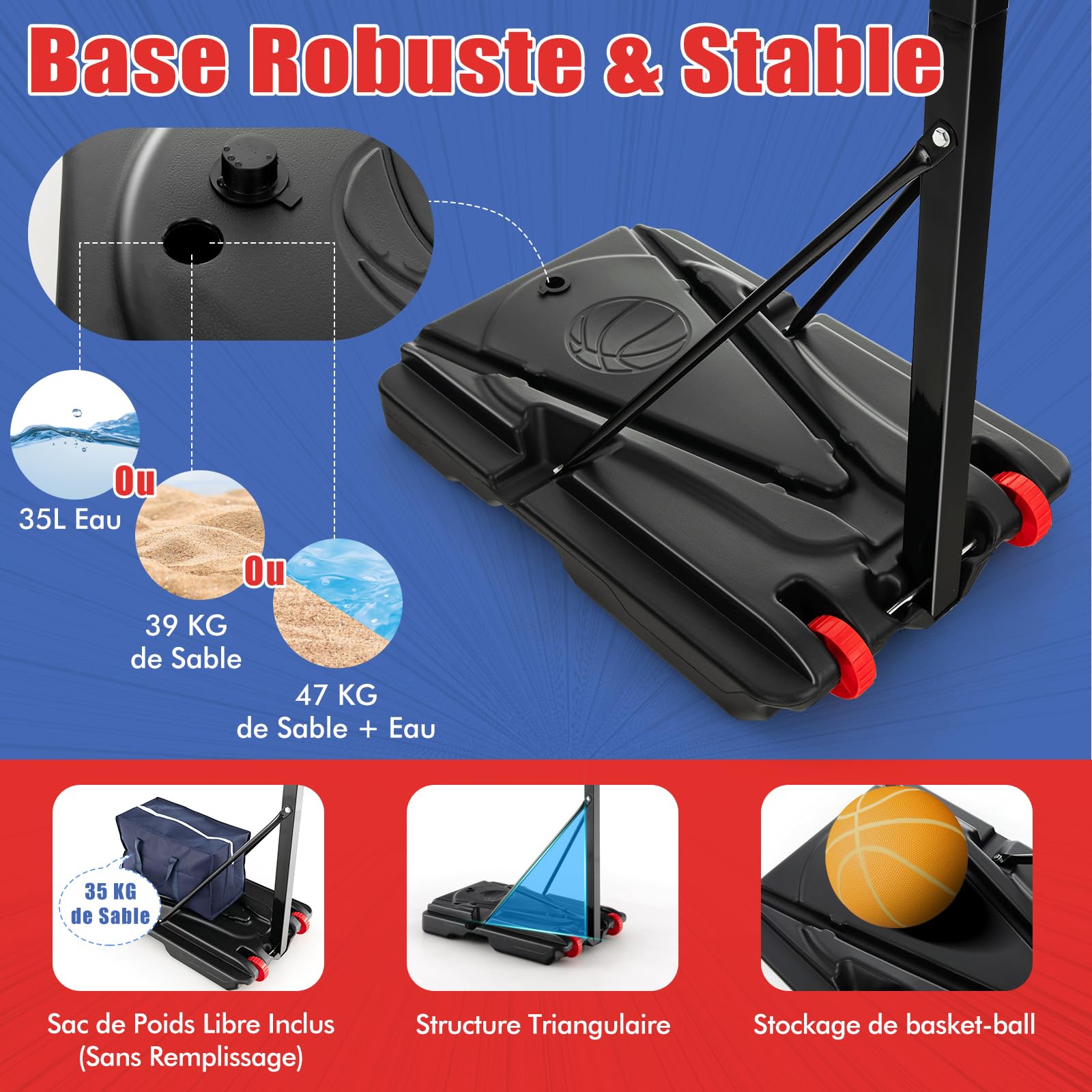 COSTWAY Panier de Basketball sur Pieds Hauteur Réglable de 1,55 à 3,1 m, Support de Basketball Portable avec Panneau Arrière en Pet Basket-Ball et Pompe, Intérieure Extérieure pour Enfants/Jaunes