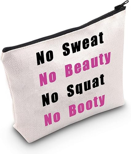 MNIGIU Regalo motivacional para gimnasio, sin sudor, sin belleza, sin sentadillas, sin botines, bolsa de maquillaje con cremallera, regalo de