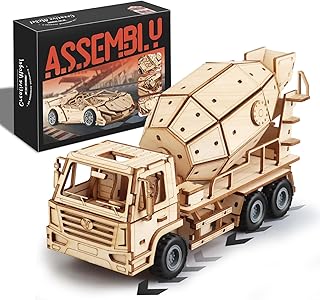 3D Wooden Puzzles Cement Mixer Truck for Adults to Build, 165pcs Wood Craft Model Cars Building Kits with Pull Back 360° Rotatable Mixer Action,Hobby Gifts for Adults Men Teens