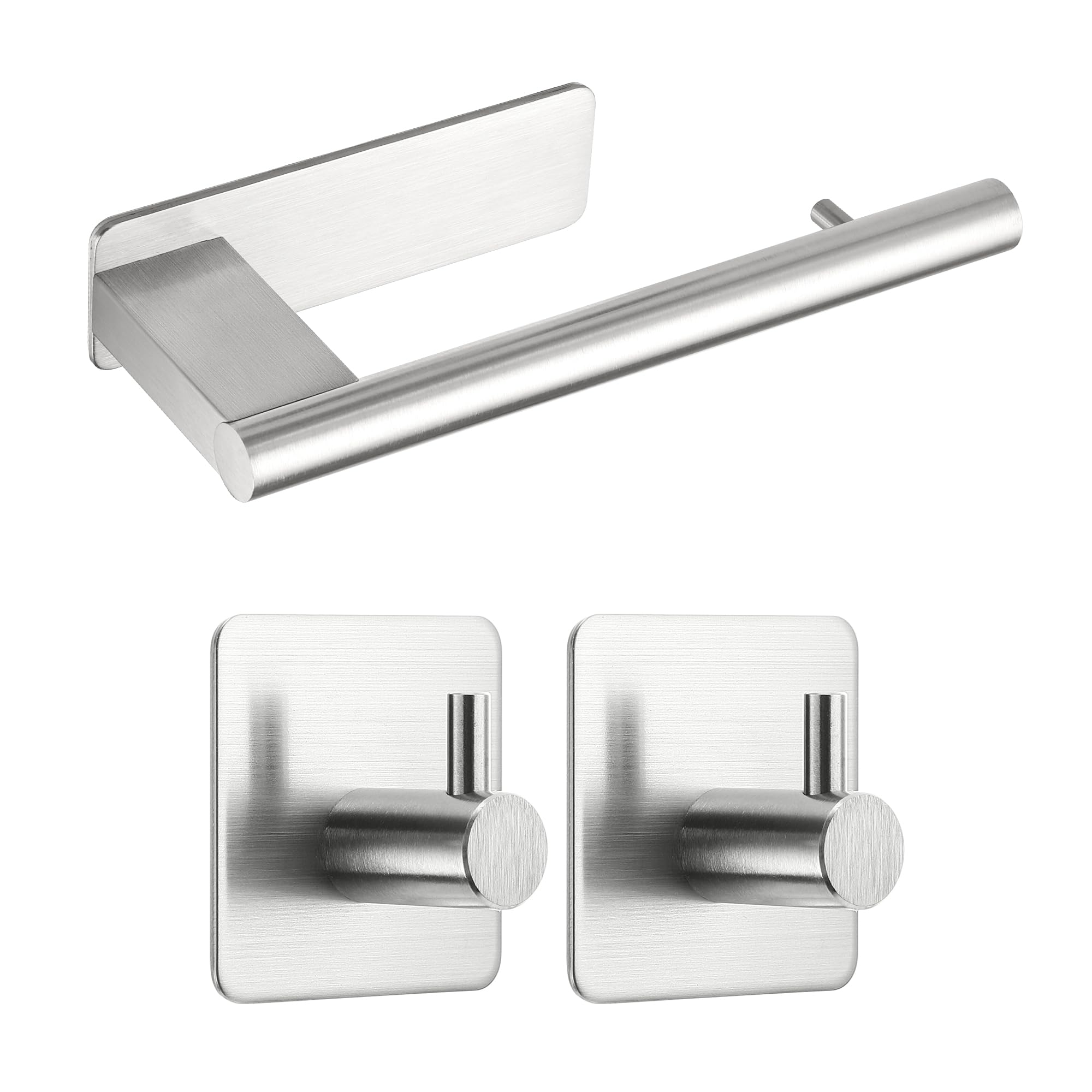 Portarrollos Papel Higienico y 2 Piezas de Ganchos Adhesivos, Portarrollos Adhesivo Baño de Pared, Portarrollos Papel Higienico Acero Inoxidable, Plata