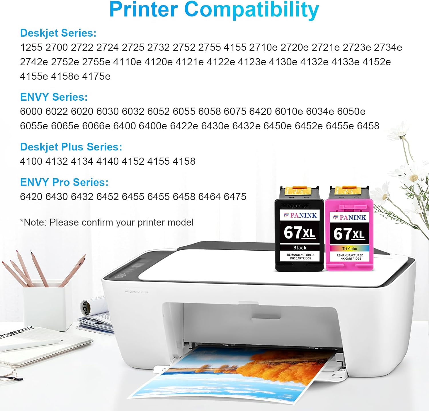 Remanufactured Ink Cartridges Replacement for HP Printer Ink 67 XL HP 67 Ink HP67 67XL Ink Cartridges Black Color Combo Pack for 2700 2755e 4155e 4100 6000 6400 6055e Printer (2 Pack)